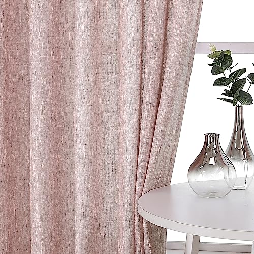 Image of Vision Home Pink Pinch Pleated Semi Sheer Curtains for Girls Bedroom Living Room Textured Light Filtering Window Curtains 72 inch Rayon Blended Pinch Pleat Pink Drapes with Hooks 2 Panels 40 inch Wx72 L