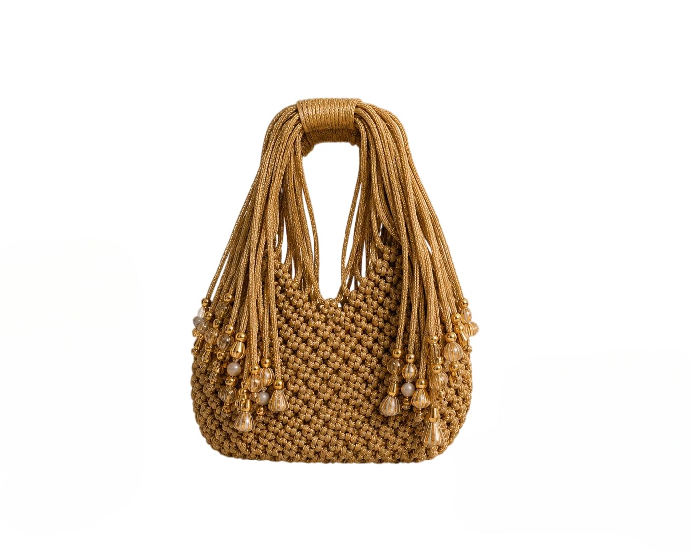 Women's Handmade Macramé Potli Bag | Gold Beaded Tassel Handbag with Drawstring Design | Wedding & Party Clutch Purse-image-8