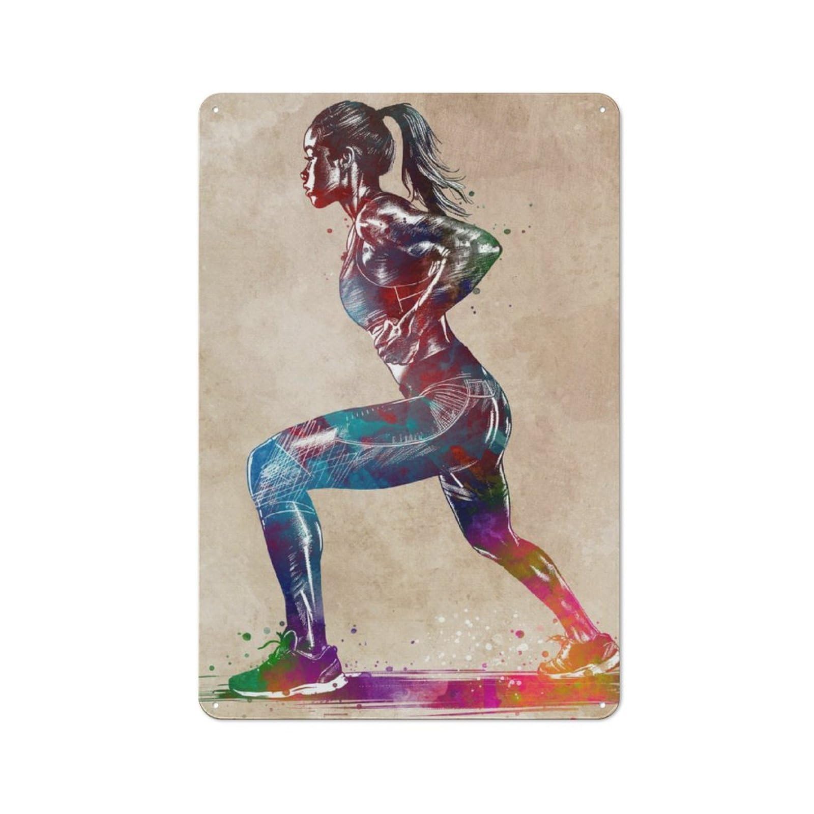 Vintage Metal Sign 30x20cm Featuring Female Athlete Watercolor, Home Bar Decor for Cafe, Pub, Workshop Or Home Bar