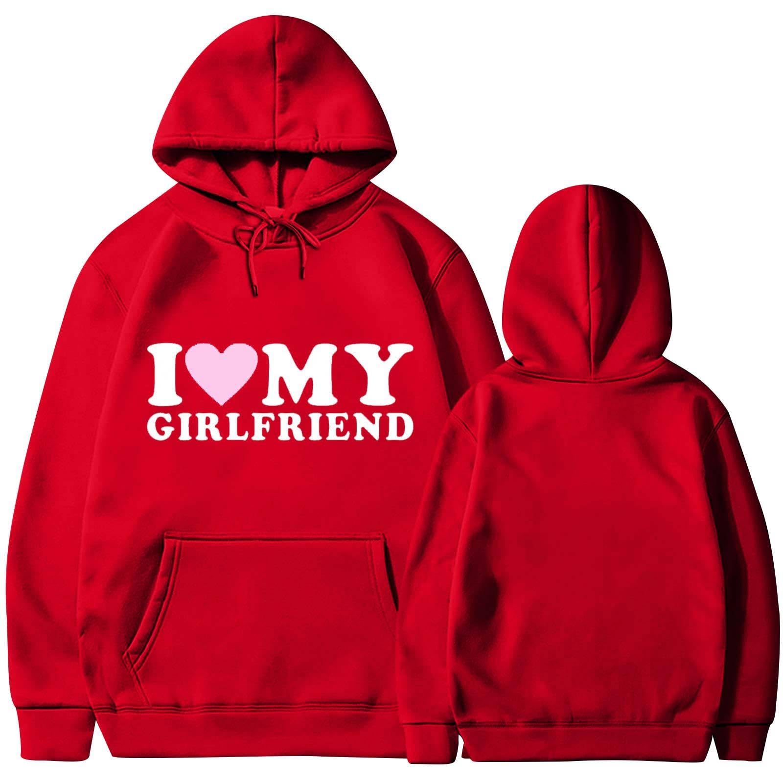 I Love My Girlfriend Hooded Funny Letter 3D Printed Hoodie Long Sleeve Tops with Pocket for Men