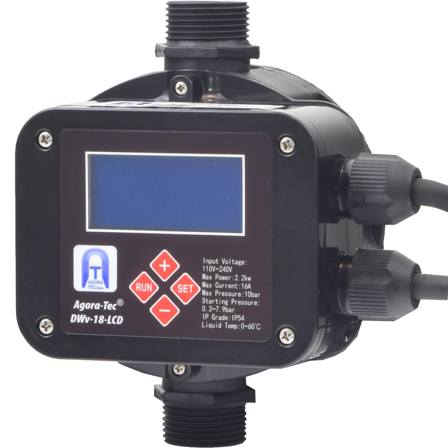 Agora-Tec Control de bomba DWV-18-LCD interruptor de presión protección de flujo protección contra funcionamiento en seco
