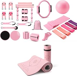 Pilates Kit and 10mm Extra Thick Mat for Home Fitness, Non Slip and Joint Support