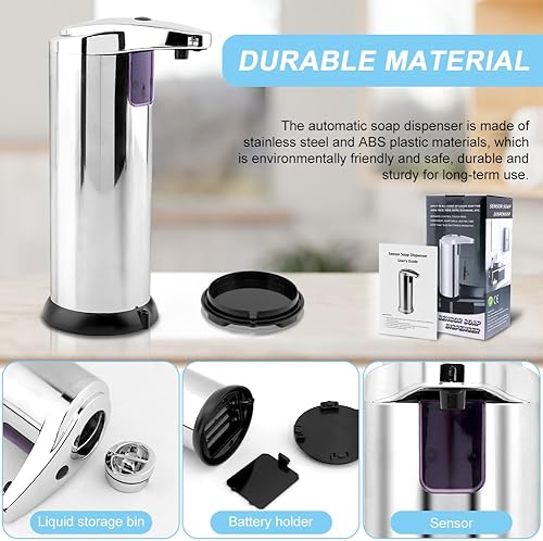 Miniatura 6 de Dispensador automático de jabón, dispensador de jabón con sensor de acero inoxidable, dispensador de jabón líquido sin contacto de 8.5 onzas con