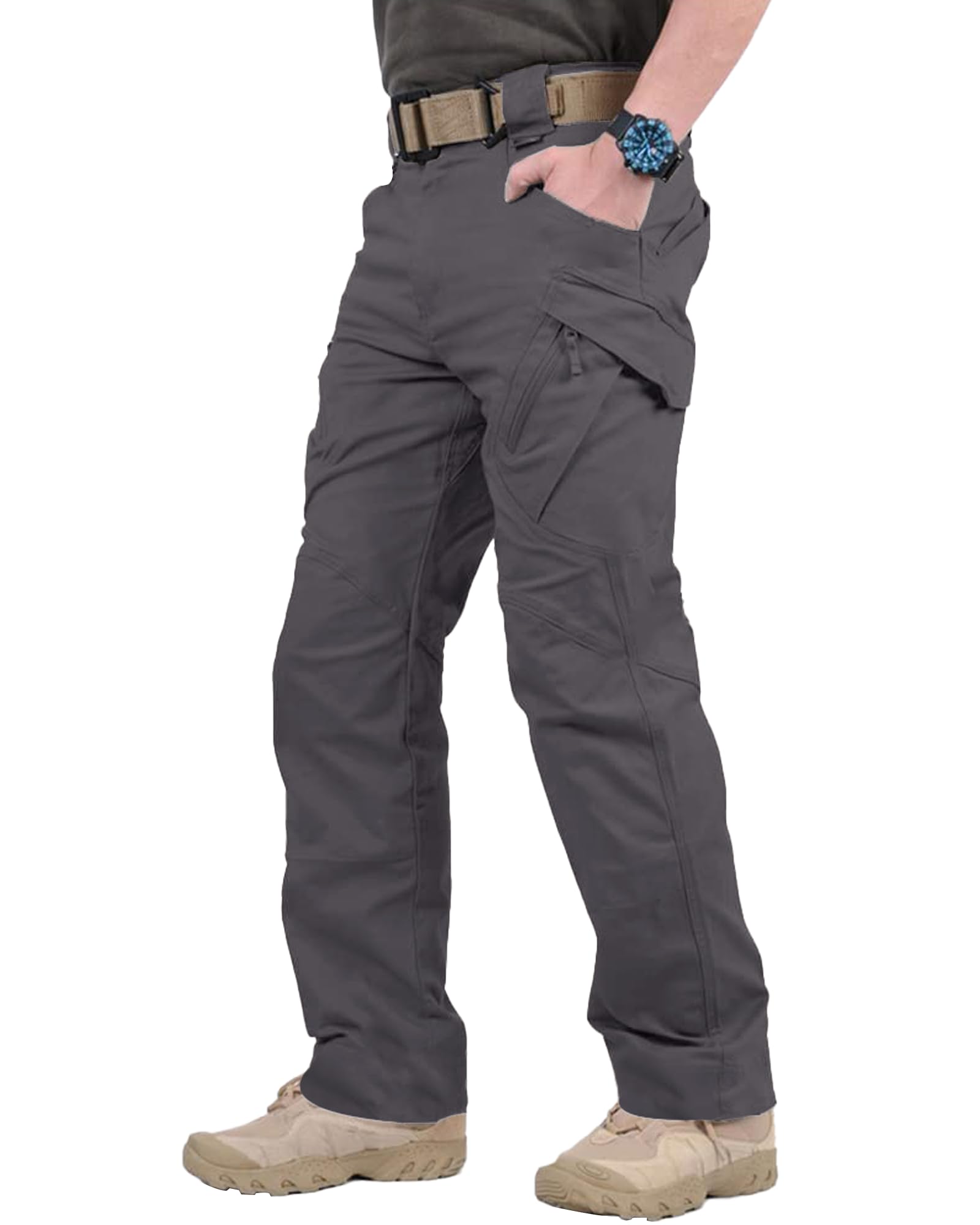 YAOBAOLE Herenbroek, linnen broek voor heren, lang, met zakken, elastische tailleband, universele pasvorm, donkergrijs, XXL