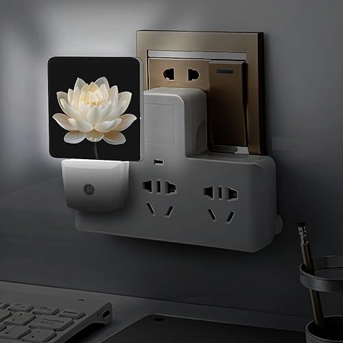Miniatura 4 de Luz nocturna de flor de loto blanco, luz nocturna enchufable en pared con sensores de luz del atardecer al amanecer, lámpara LED decorativa para