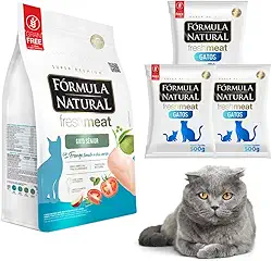 Kit com 3 Rações Fórmula Natural Fresh Meat Para Gatos Sênior Sabor Frango, Tomate e Chá Verde Linha Super Premium Equilíbrio do Trato Urinário e Proteção Natural