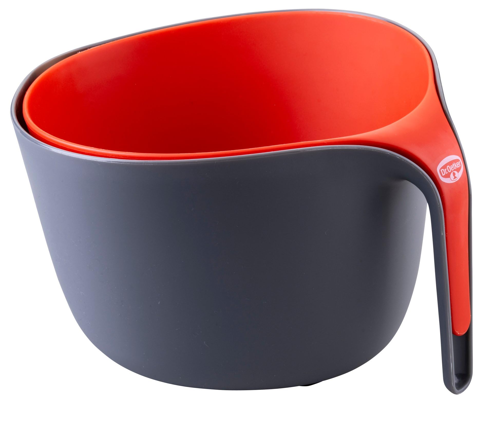 Dr. Oetker 2-tlg. Schüssel und Sieb-Set aus Kunststoff PP, Großer Griff, Stapelbar, Spülmaschinengeeignet, Grau/Rot, Ideal zum Waschen aller Arten von Obst, 3200ml Kapazität, 26x24x17cm
