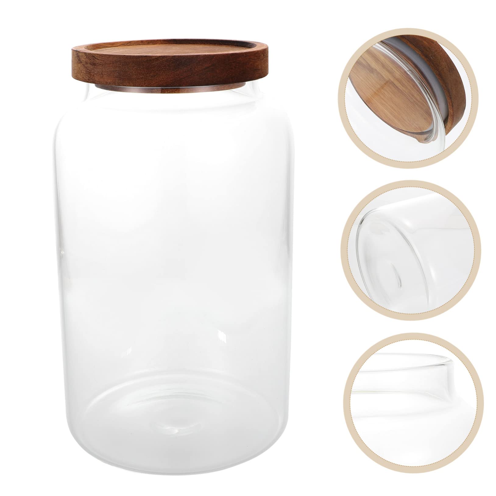 Luftdichtes Vorratsglas aus Glas mit Holzdeckel 2, 8l für Lebensmittel | Flacher Boden, zur Aufbewahrung von Tee und Getreide, Schützt vor Feuchtigkeit