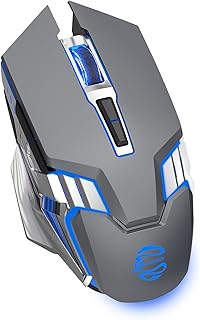 Bluetooth Mouse, Rechargeable Wireless Gaming Mouse with Silent Keys, Multi Device(BT5.0/3.0+USB) RGB Light up Mouse, Ergonomic Cordless Computer Mice for Laptop/PC/iPad/Mac/MacBook Pro/Tablet - Grey…