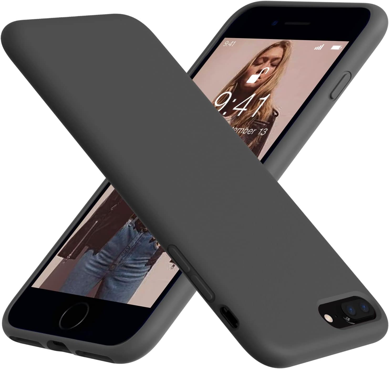 Vooii Compatible with iPhone 8 Plus Case, iPhone 7 Plus Case, Soft Silicone Gel Rubber Bumper, Microfiber Lining Hard Shell Shockproof Full Body Protective Cover Dark Gray
