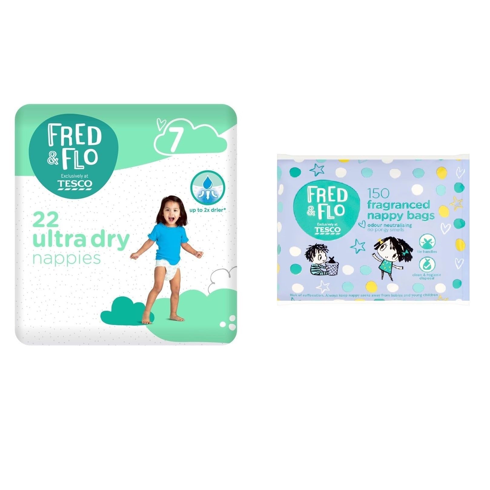 Fred & Flo Size 7 Nappies 22 Pack + 150 Nappy Bags