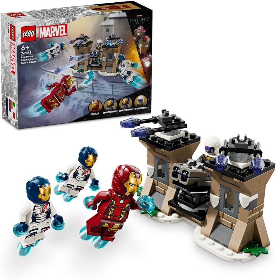 Marvel Iron Man & Iron Legion vs. Hydra Soldier Building Toy for 6 Plus Year Old Boys & Girls, Avengers Adventure Set for Creative Kids and Super Hero Fans, Birthday Gift Idea 76288