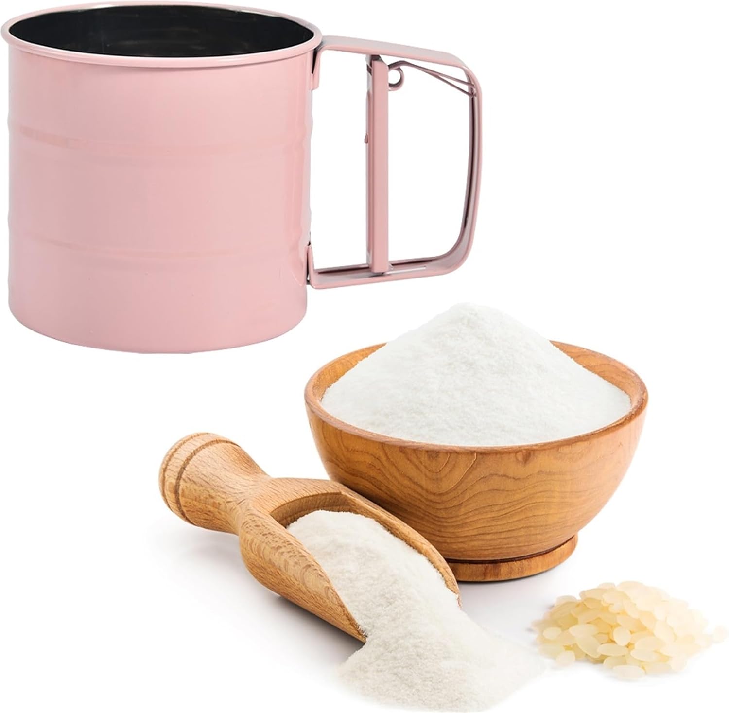 Stainless Steel Flour Sieve Hand Crank Baking Sifter Stainless Steel Flour Strainer Fine Mesh Sugar Powder Sieve Cup Tool for Home(Green)