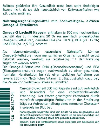 Omega-3 Lachsöl 500 mg Kapseln 400 Stk. - Zur Versorgung mit mehrfach ungesättigten Omega-3-Fettsäuren EPA, DHA und DPA