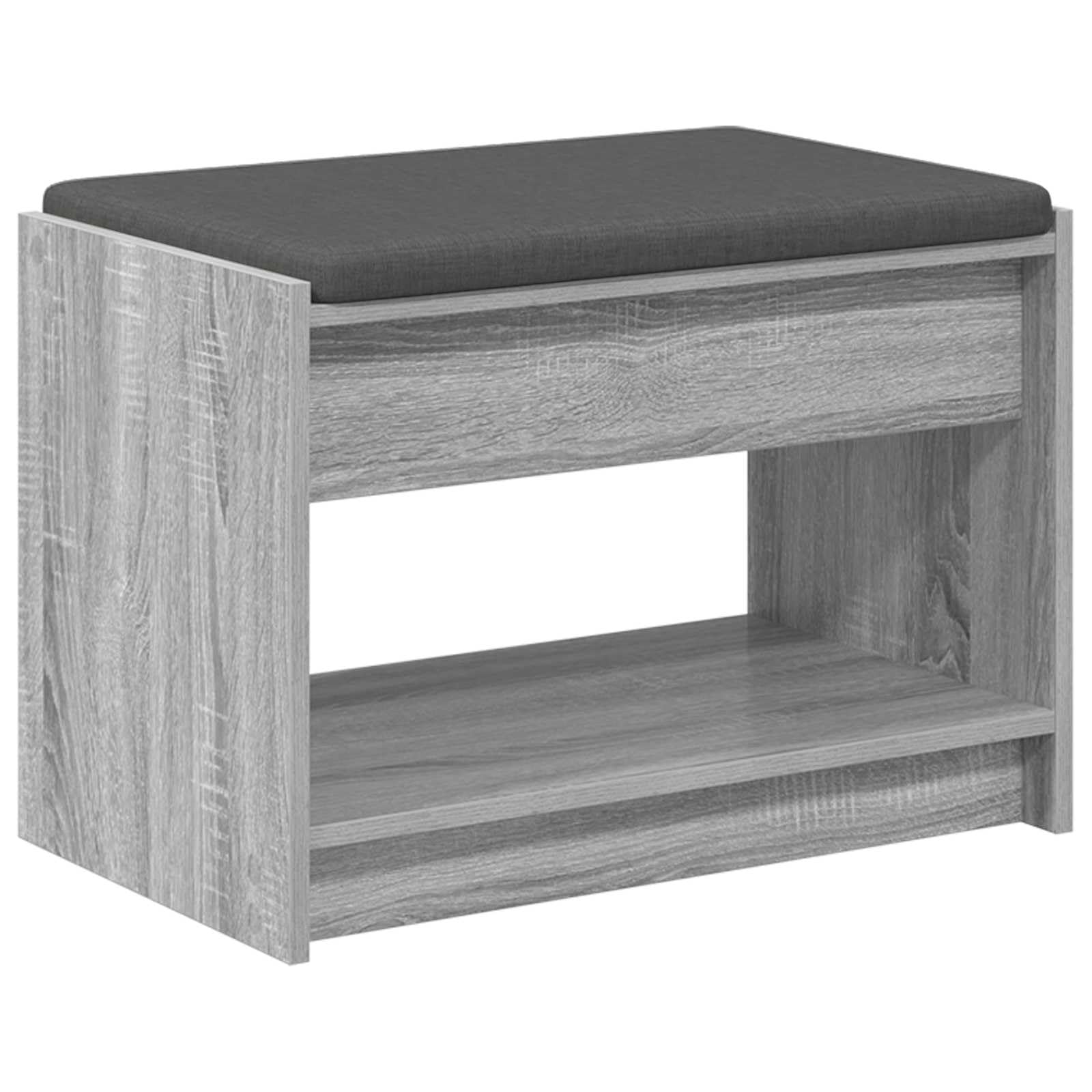 Banc de couloir avec coussin étagère rangement entrée bois gris