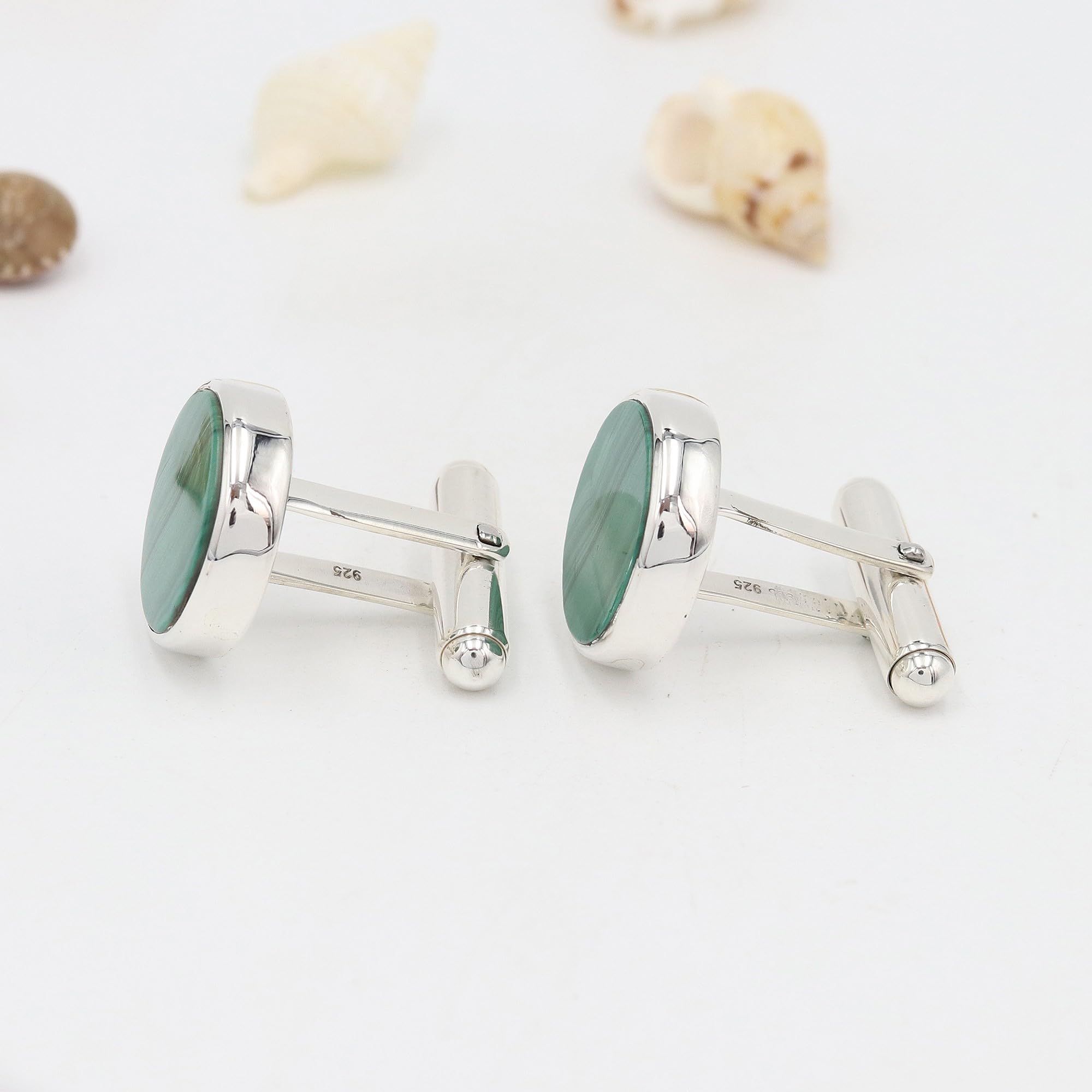 Gemelos de malaquita verde para hombre, plata de ley 925, gemelos de piedras preciosas para boda, fiesta, regalo único, 14mm, Piedra preciosa., Malaquita verde