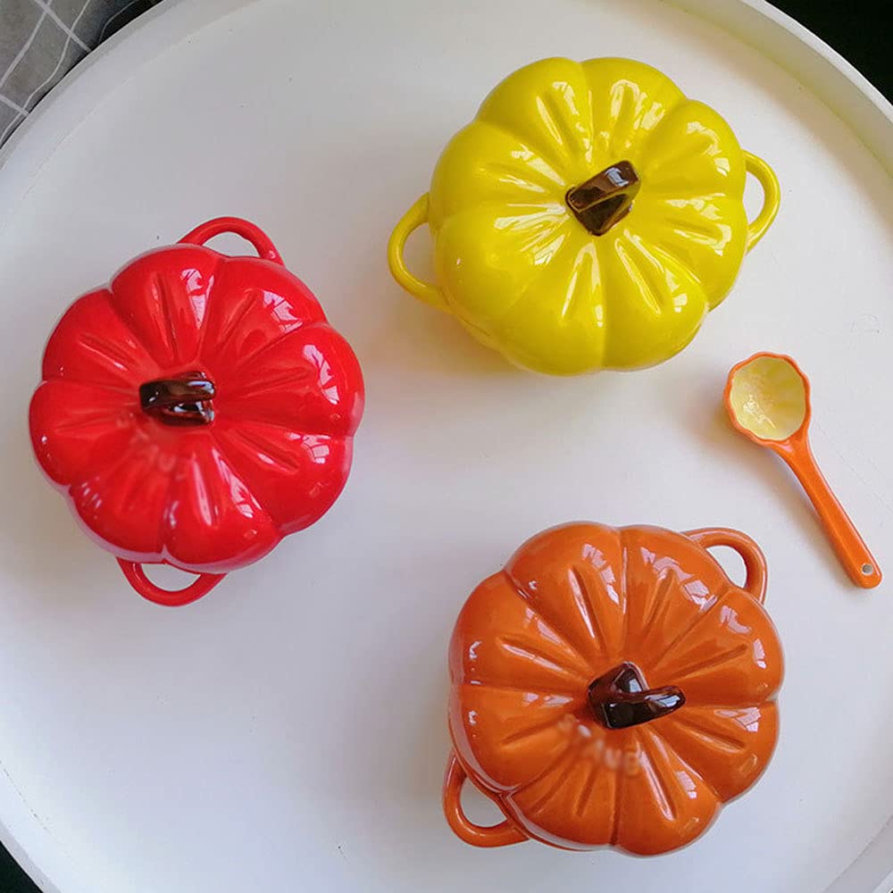 Ceramiczna miska do pieczenia w kształcie dyni miska do gulaszu miska deserowa miska do zupy salaterki z pokrywką, czerwona
