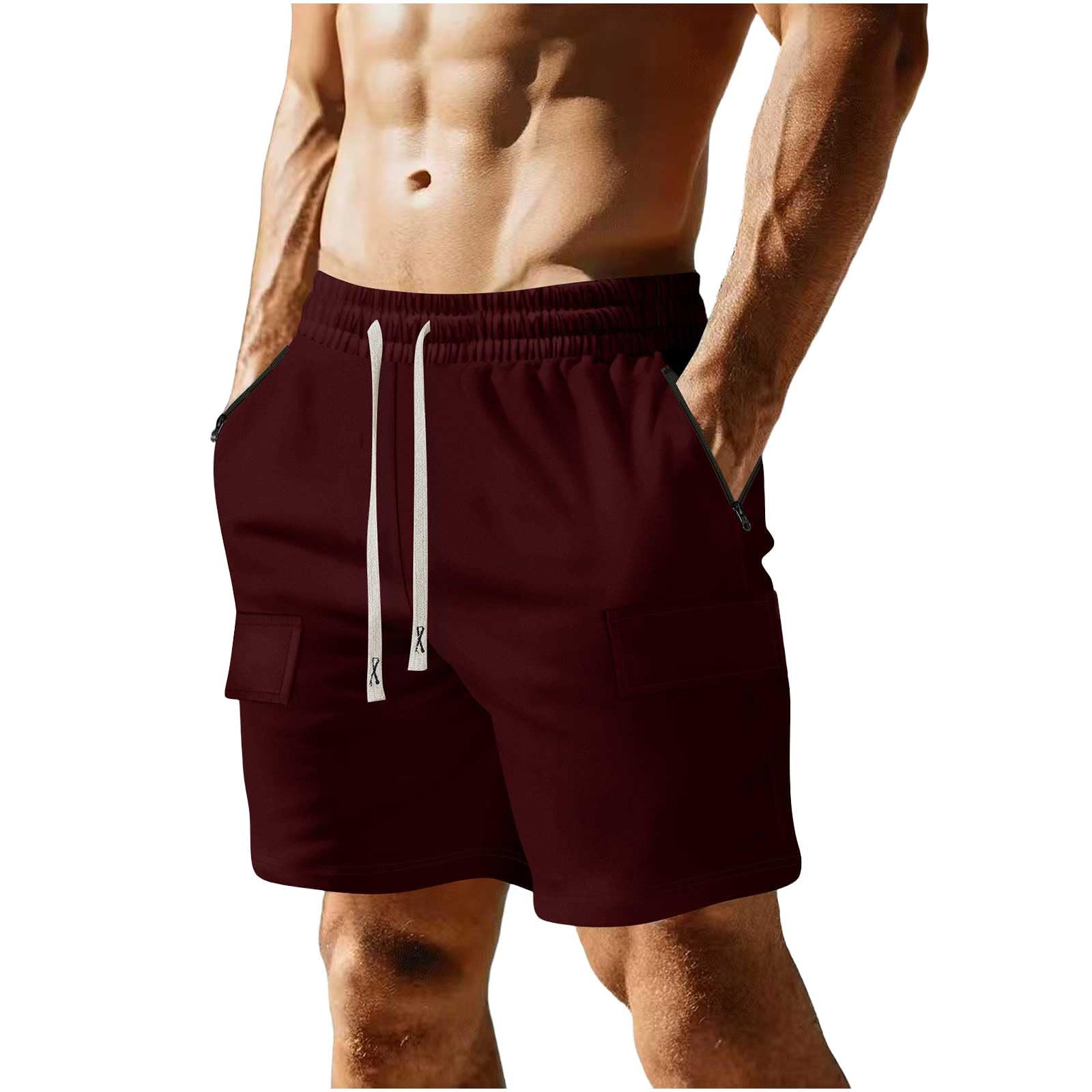 Mens Casual Cargo Shorts Outdoor Elastic Waist Drawstring Sweat Shorts Breathable Gym Workout Jogger Shorts Summer