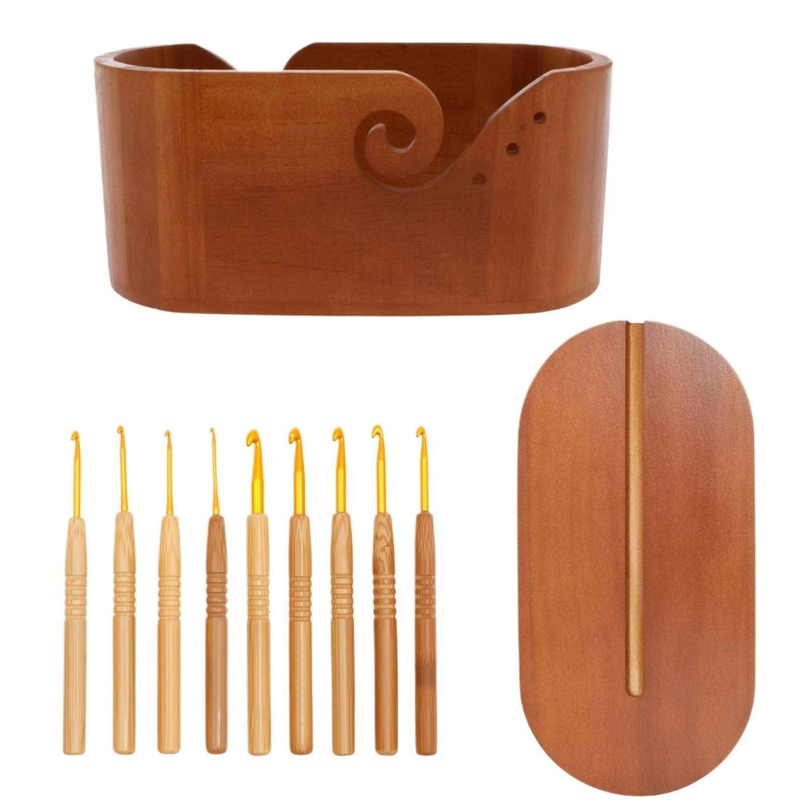 Cuenco Para Almacenar Hilos 1 Juego de cuenco hilo ovalado madera, gran capacidad con cesta almacenamiento lana ganchillo for entusiastas del tejido, suministros hechos a mano(Style1)