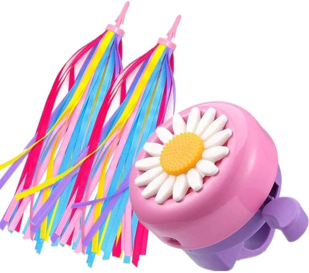 obqo 1 Pack Kids Bike Bell and 2 Pack Kids Bike Streamers for Children's Bike Accessories (Pink, Red, Purple & Blue)