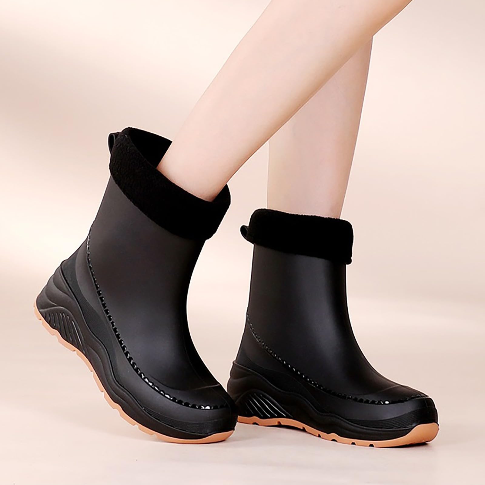 Botas de goma para mujer, medias altas, botines de goma, forradas, botas de lluvia, botines impermeables, zapatos de jardín, antideslizantes, para lluvia, botas de lluvia, botas de goma