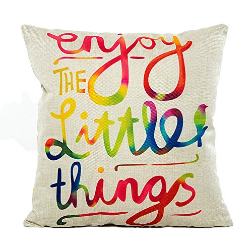 Aremazing Colorful Letters Cotton Linen Home Decor Pillowcase Throw Pillow Cushion Cover 18 x 18 Inches (Enjoy The Little Things)