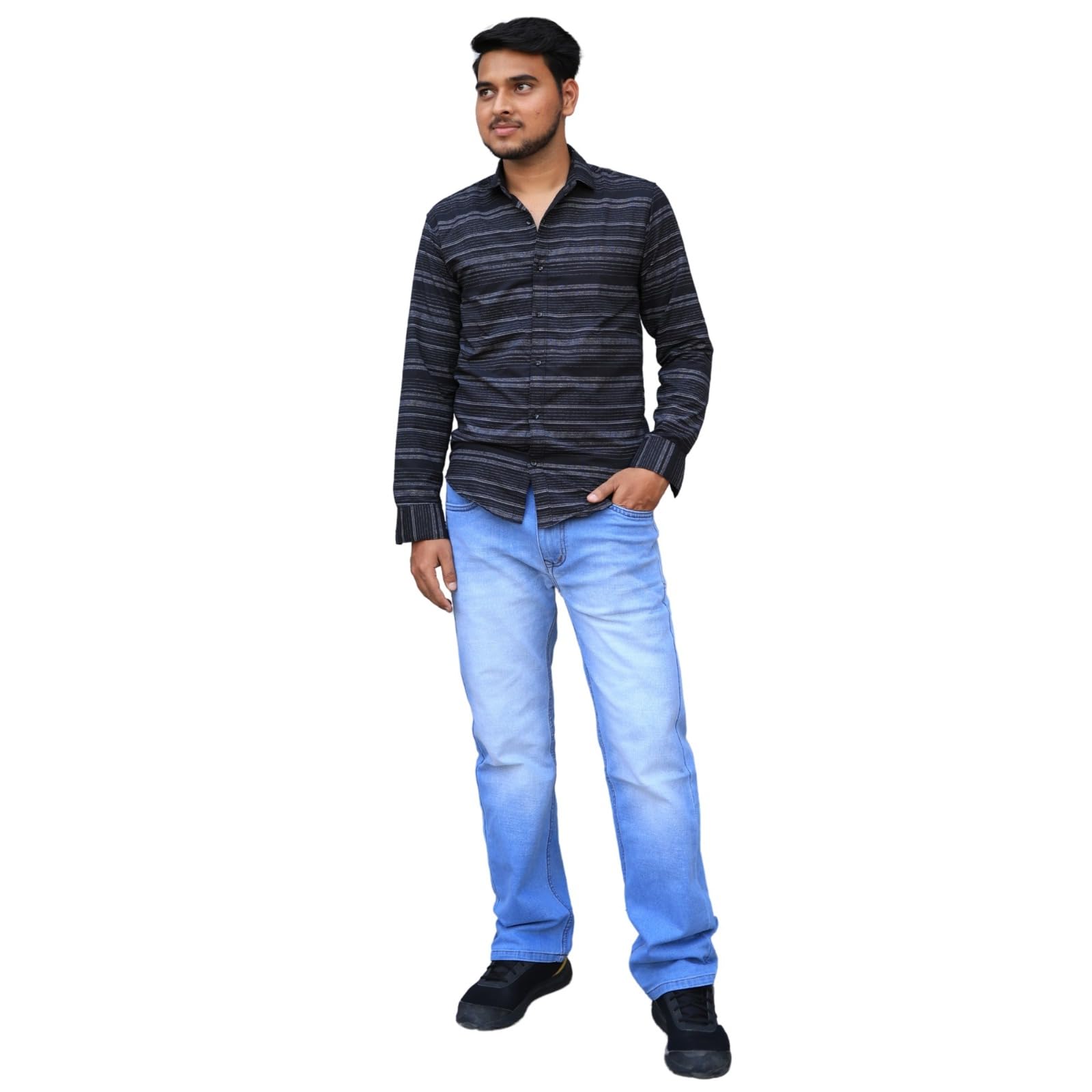 Men Sky Blue Straight Fit Stretchable Faded Jeans-picture-46