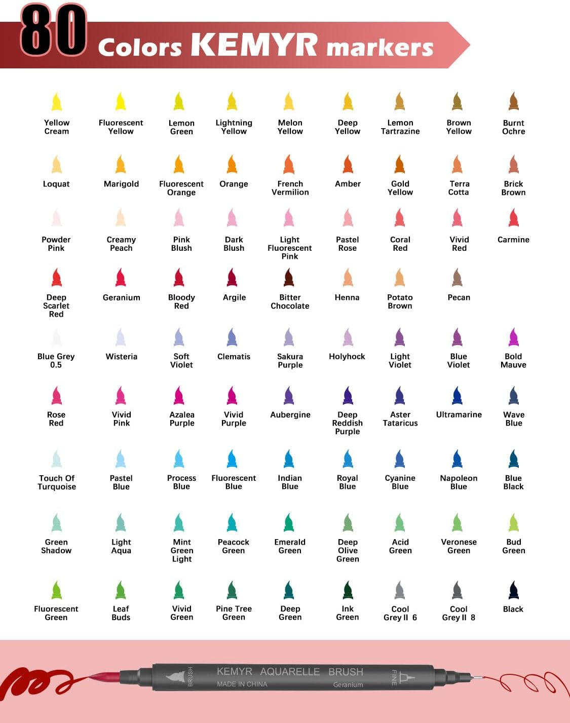 Markers for Adult Coloring Books: 80 Color Dual Tip Fine & Brush Pens Water-Based Coloring Marker for Adults Drawing Sketching Bullet Journal Writing Lettering No bleeding - Image 4