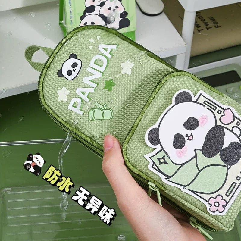 Image of DEOXY Green Panda Pencil Case 6 Layer with 3 Compartment Cute Aesthetic Pencil Case for Boys & Girls Large Capacity Pencil Pouch for School Kids Cute Stationary Gift Organizer for School
