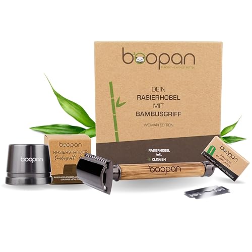 boopan® Premium RASIERHOBEL Damen mit Ständer und Griff aus Bambus