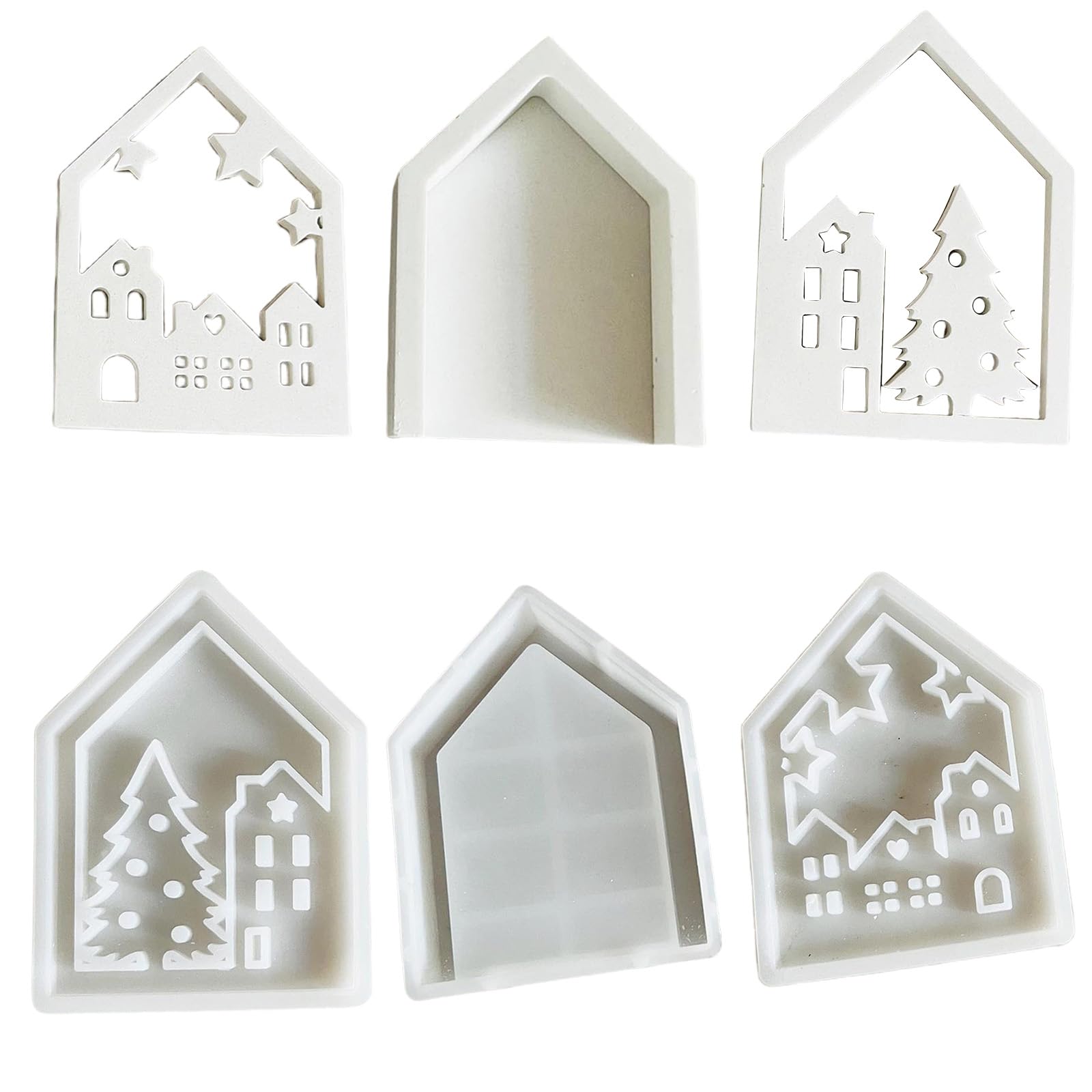 Buxuaaaa 3Pcs House Resin Silicone Molds for Tealight Stand Holder Home Decoration House Shape Silicone Stand Molds Craft Set