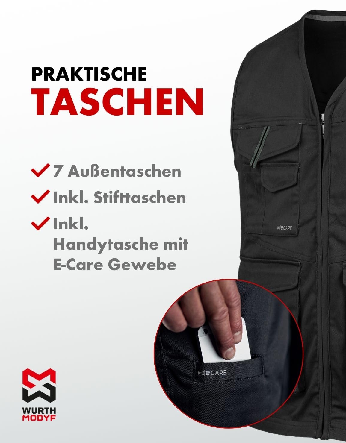 WÜRTH MODYF Arbeitsweste Stretch X – professionelle Arbeitsweste für Herren in den Größen XS - 6XL – Arbeitskleidung für Handwerk & Industrie