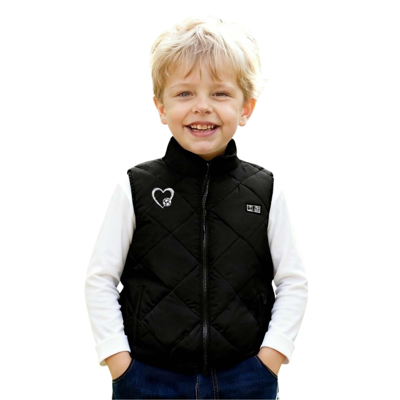 Generisch Gilet chauffant pour garçon avec coussin chauffant intelligent Chargement USB Veste chaude sans manches Vêtements pour enfants Motif matelassé Vêtements d'hiver