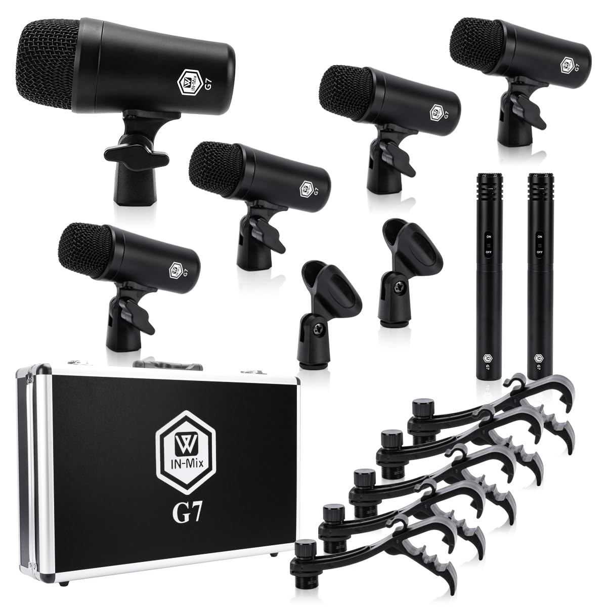 Amazon.co.jp: INMix G7 7ピース 有線ダイナミックドラムマイクキット