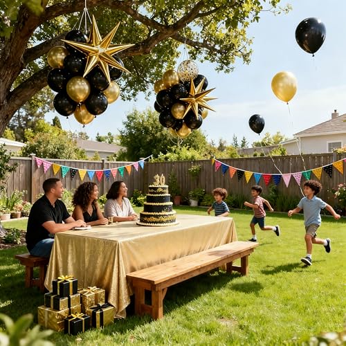 Black and Gold Balloons, 135pcs Black Gold Arch Kit Confetti Star Latex Balloons 5 10 12 18 Inch for Decorations Birthday Retirement Wedding Anniversary New Years Party Decorations - Image 6