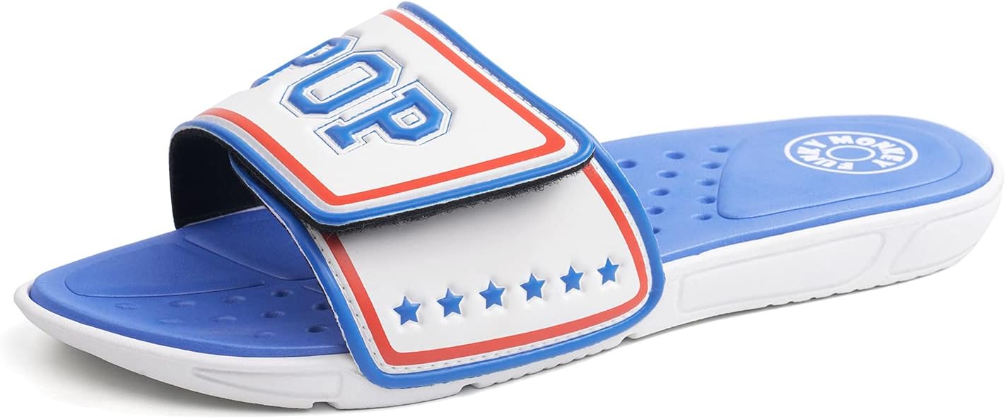 FUNKYMONKEYMen's Slide Sandals with Adjustable Upper and Comfort Quick-Dry Footbed Beach Shower Slippers