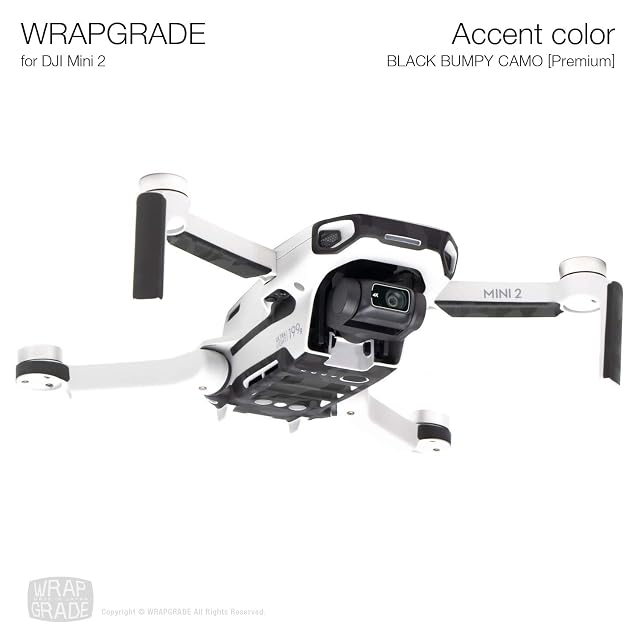 Foto 2 de 5 de WRAPGRADE Skin Conjunto de Pegatinas Compatible con dji Mini 2 - Accent Color (BLACK BUMPY CAMO)
