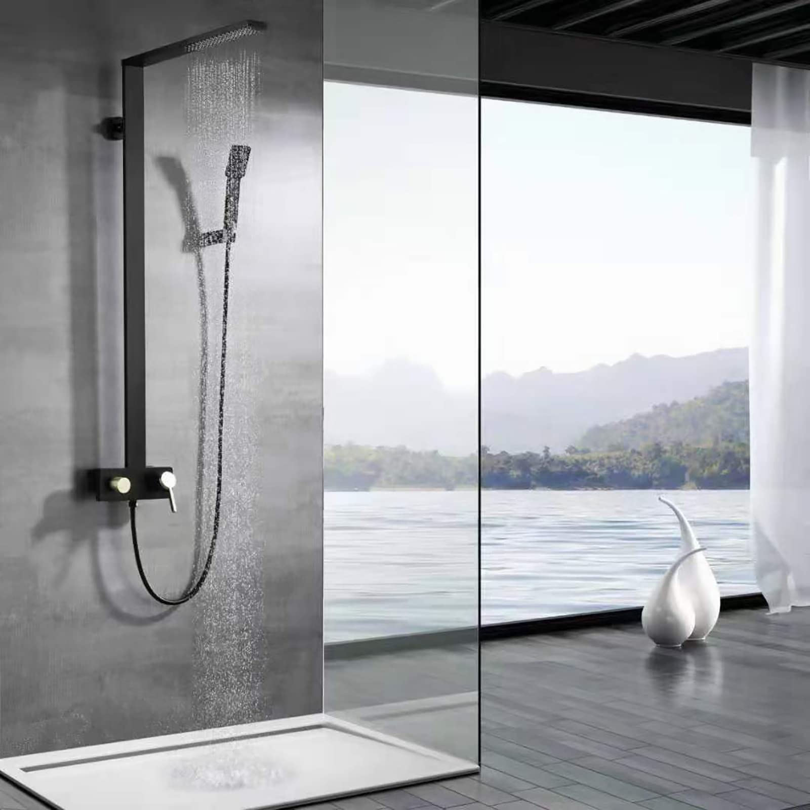 Sistema de Ducha de Lluvia Cepillado con Cabezal de Pared, Grifo de Mano Monomando y caño de bañera para una Experiencia de baño de Lujo.