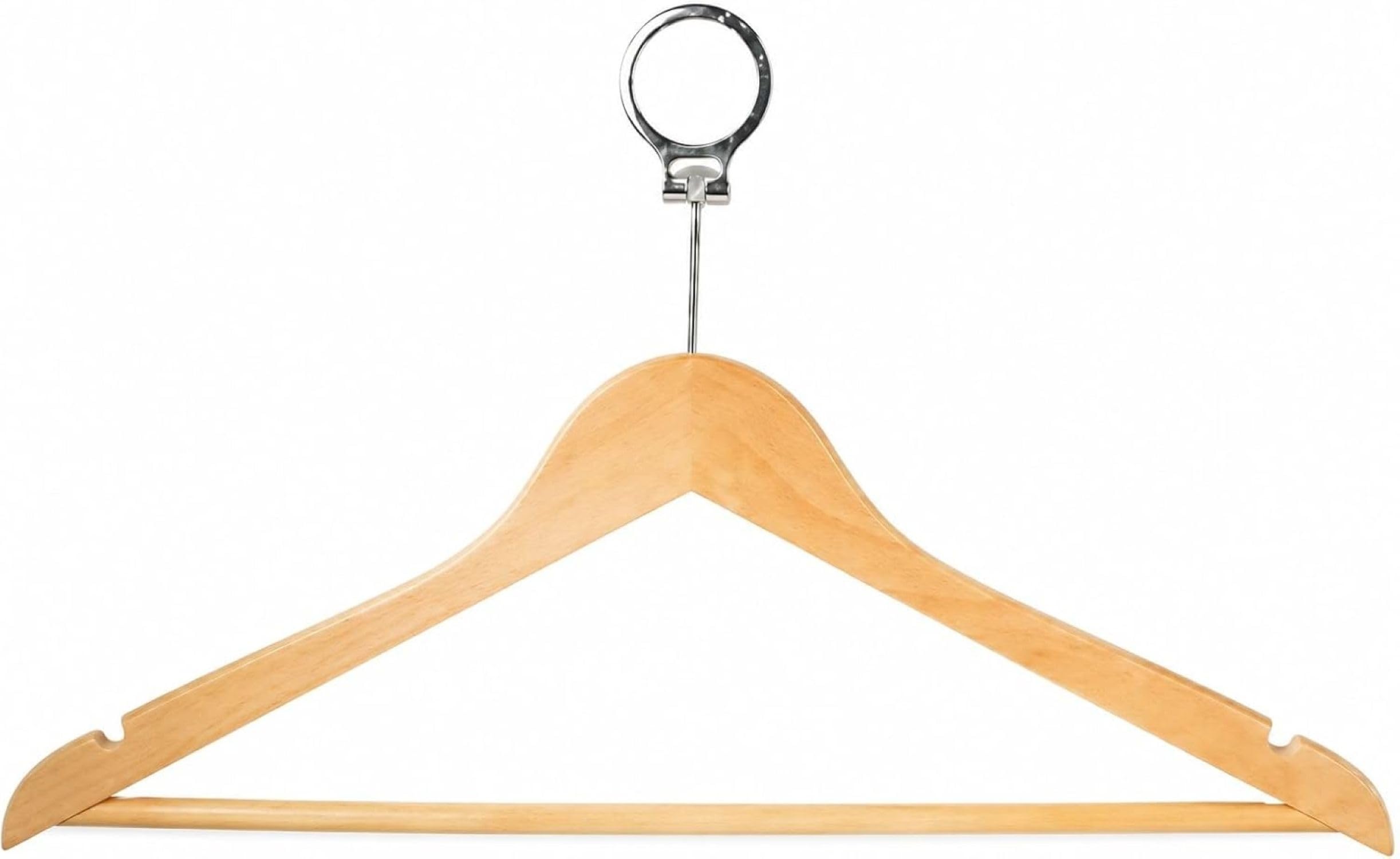 Lot de 100 cintres antivol pour hôtel en bois massif – Cintres professionnels avec anneau de sécurité et barre de pantalon antidérapante pour hôtels, B&B et résidences, naturel