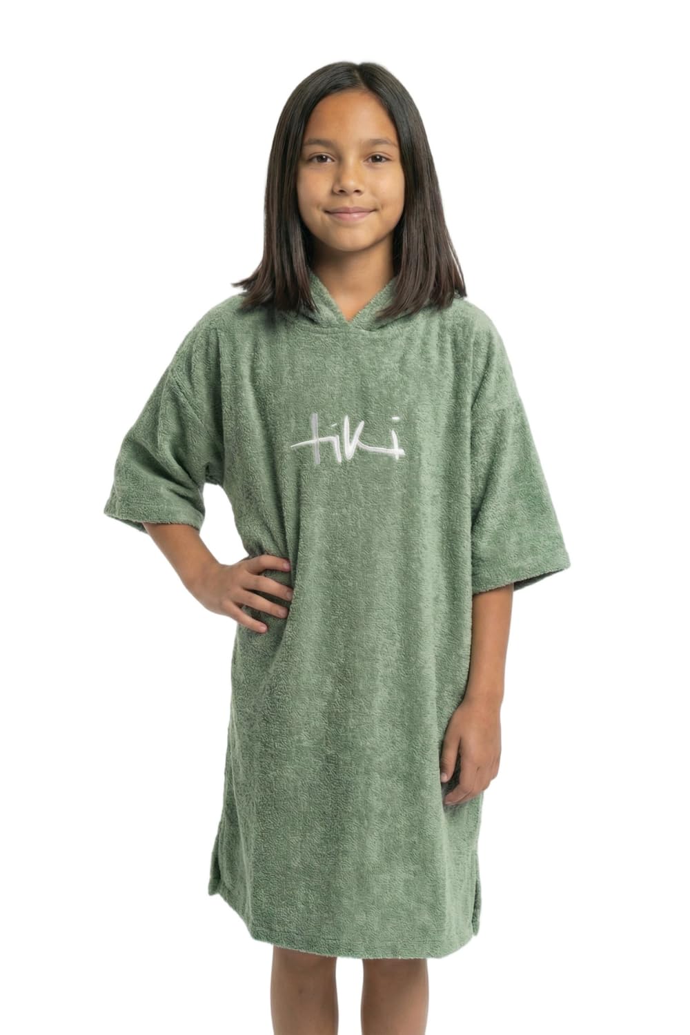 Tiki Sage Junior Hooded Towel Changing Robe, Kids Cotton Towelling Surf Poncho For Beach, Swimming, Surfing And Outdoor Changing