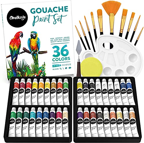 Chalkola Juego de Pintura Gouache (36 Colores, Tubos de 12 ml, 0.2 onzas) para Lienzo, Manualidades, Pintura de Madera, Pigmento Rico, no se decolora, Pinturas Vibrantes no tóxicas Cover