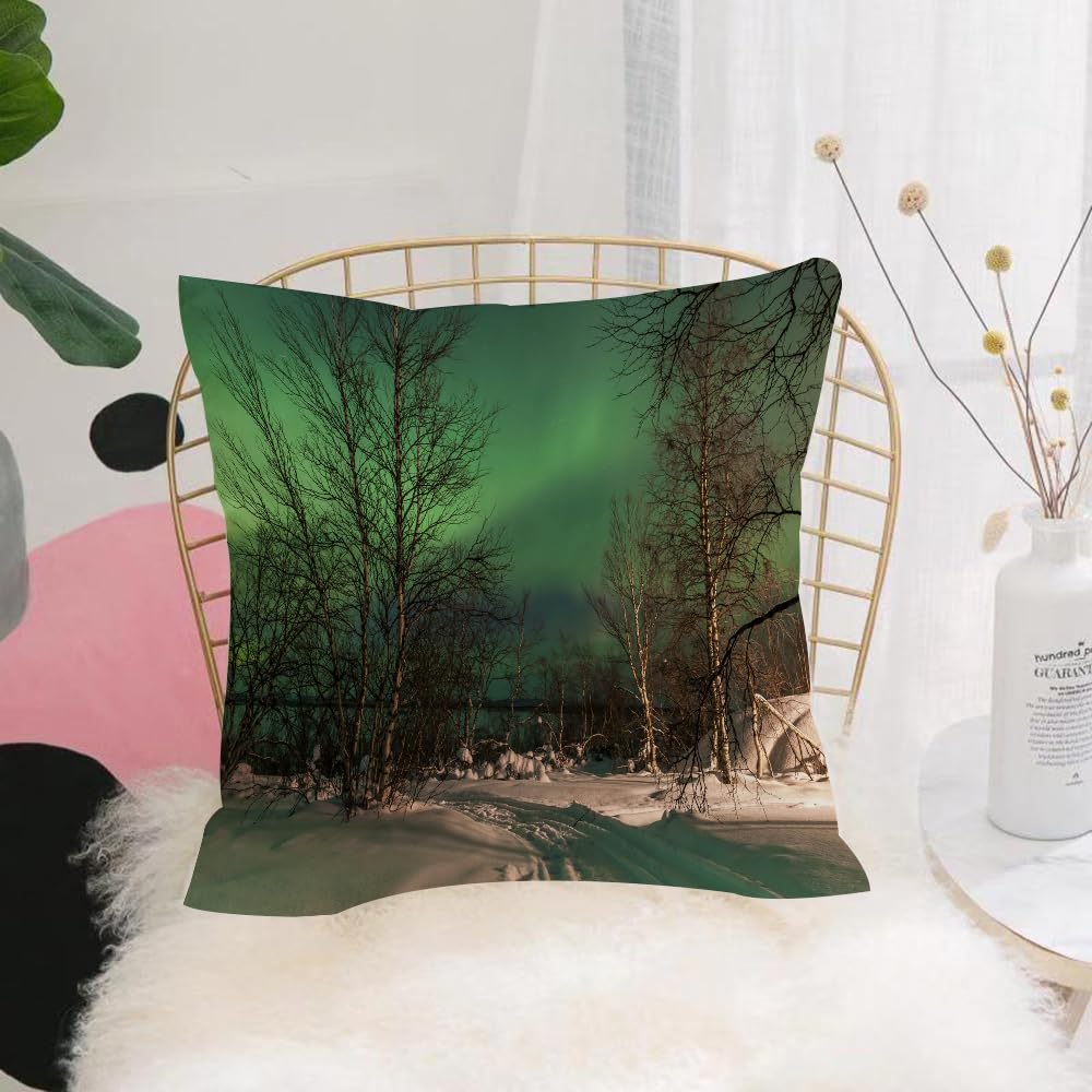 HYOSXW Cushion Cover,Throw Pillow Case Home Decorative for Living Room Bedroom Sofa Chair 16X16 Inch,Northern lights aurora borealis in Finland,Pillowcase 40X40cm