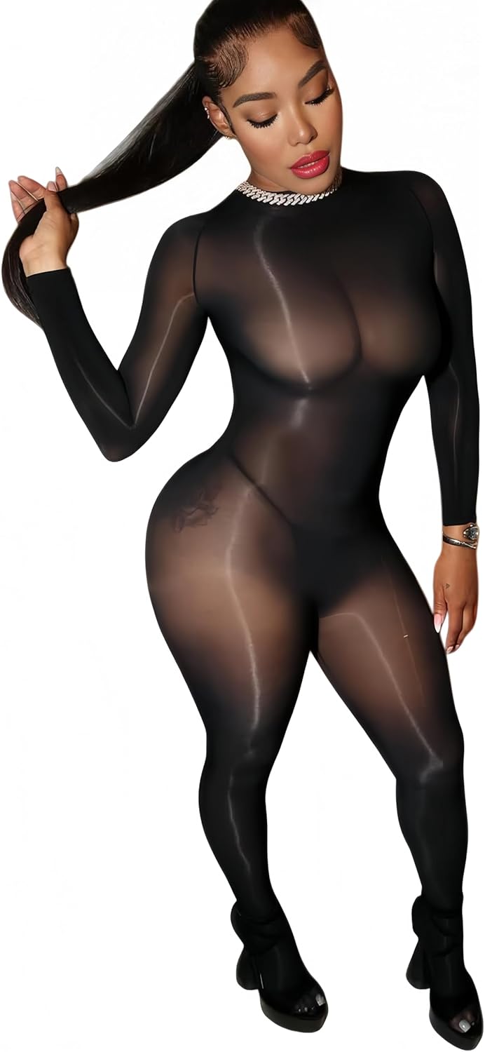 Women's Oil Shiny Bodystocking 5D Sheer Full Body Stocking Sexy Lingerie Outfits Clubwear - Image 2
