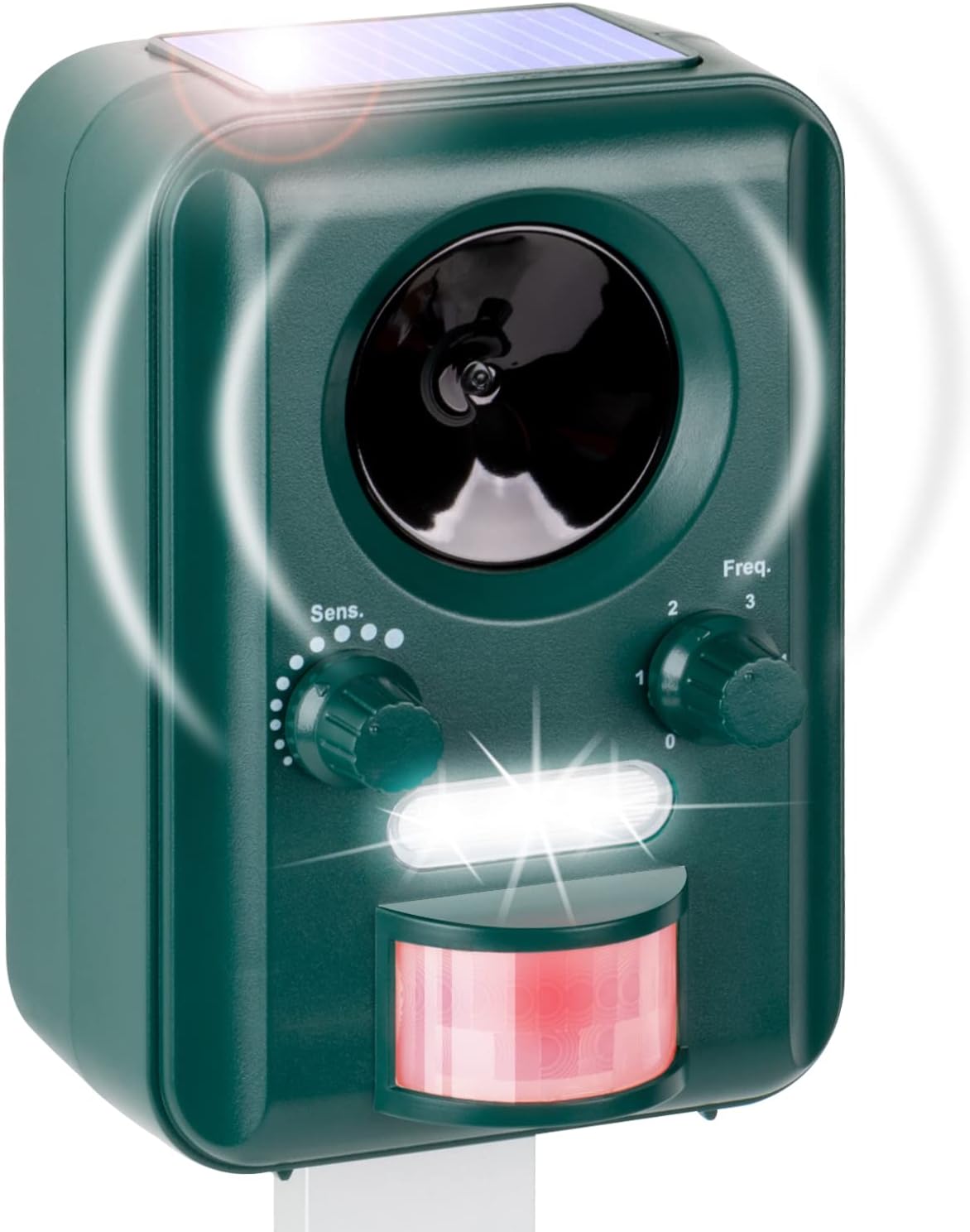 VOSS.sonic 2000 Ultrasonic Repellent with Solar Power and Flash Against Cats, Dogs, Martens, Animal Repellent, Cat Deterrent, Dog Scarer, Marten Deterrent