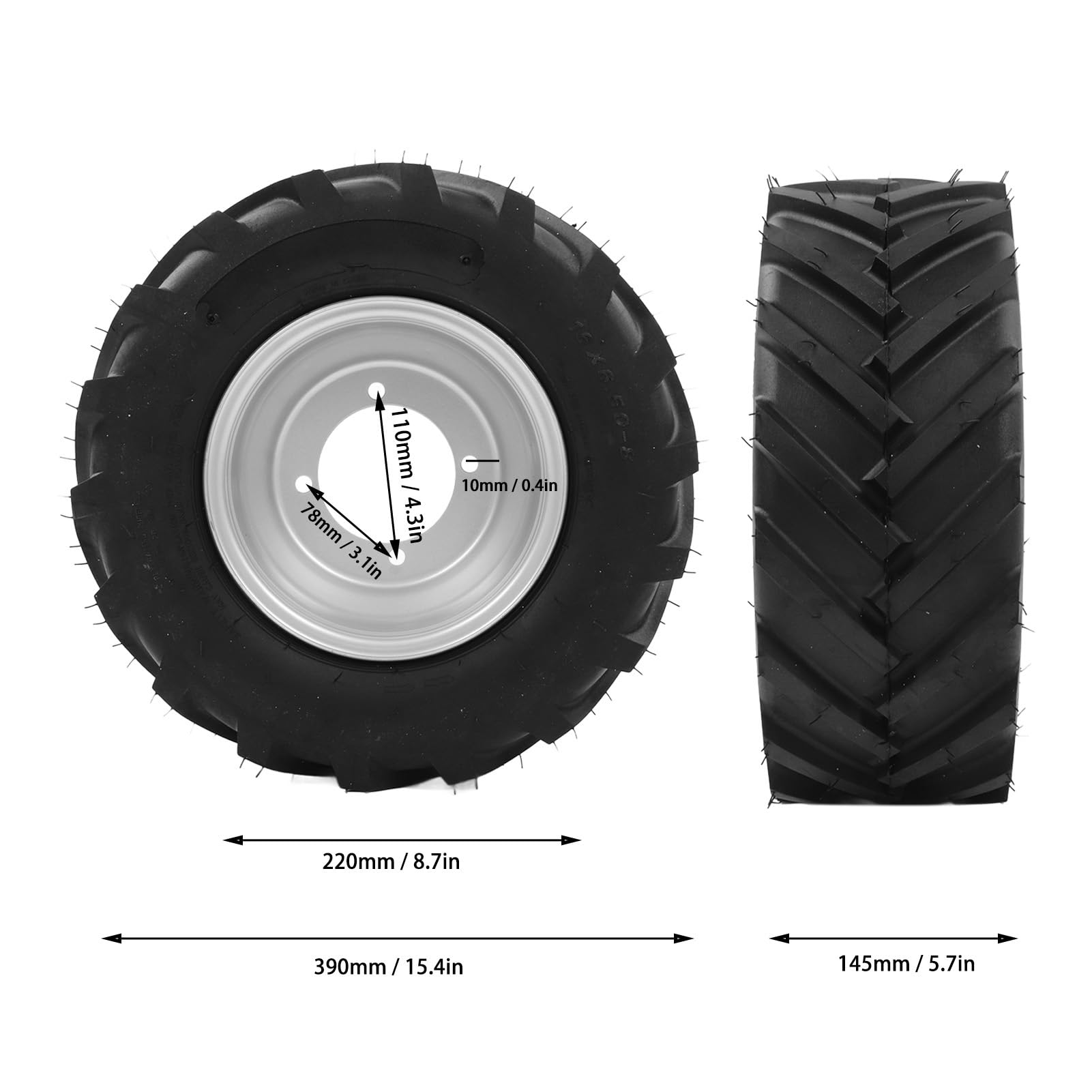 Amazon.co.jp: XTevu タイヤ ハブ付き 16 X 6.50 8 インチ ATV UTV