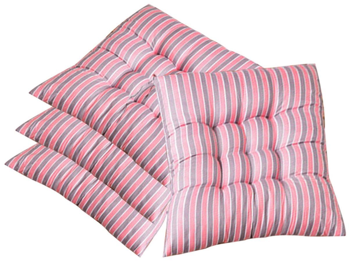AOOPOO Set of 4 Chair Cushion Pads, Square Plaid Chairs Seat Pad for Kitchen/Dining/Garden Seat Cushions with Ties, 16" x 16" Thick Soft Comfy Seating for Indoor/Outdoor Decors (Striped-pink) — image 1