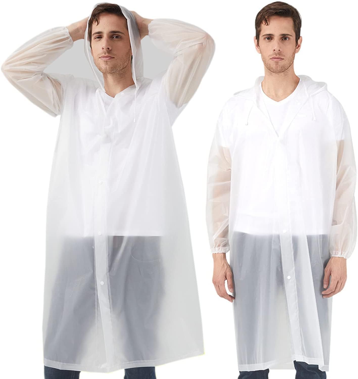 Raincoat Rain Poncho for Adults Women Clear Raincoat Poncho Long Sleeves Snap Reusable Rain Poncho Jacket Packable Raincoat for Family Fishing Travel Emergency with Hood with Hood Portable