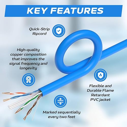 Miniatura 30 de SATMAXIMUM CAT6 Cable 1000ft Pull Box Solid Ethernet LAN UTP Cable 23AWG 550Mhz RJ45 Network CCA Copper Clad Aluminum Wire Bulk (Black, 1000FT)