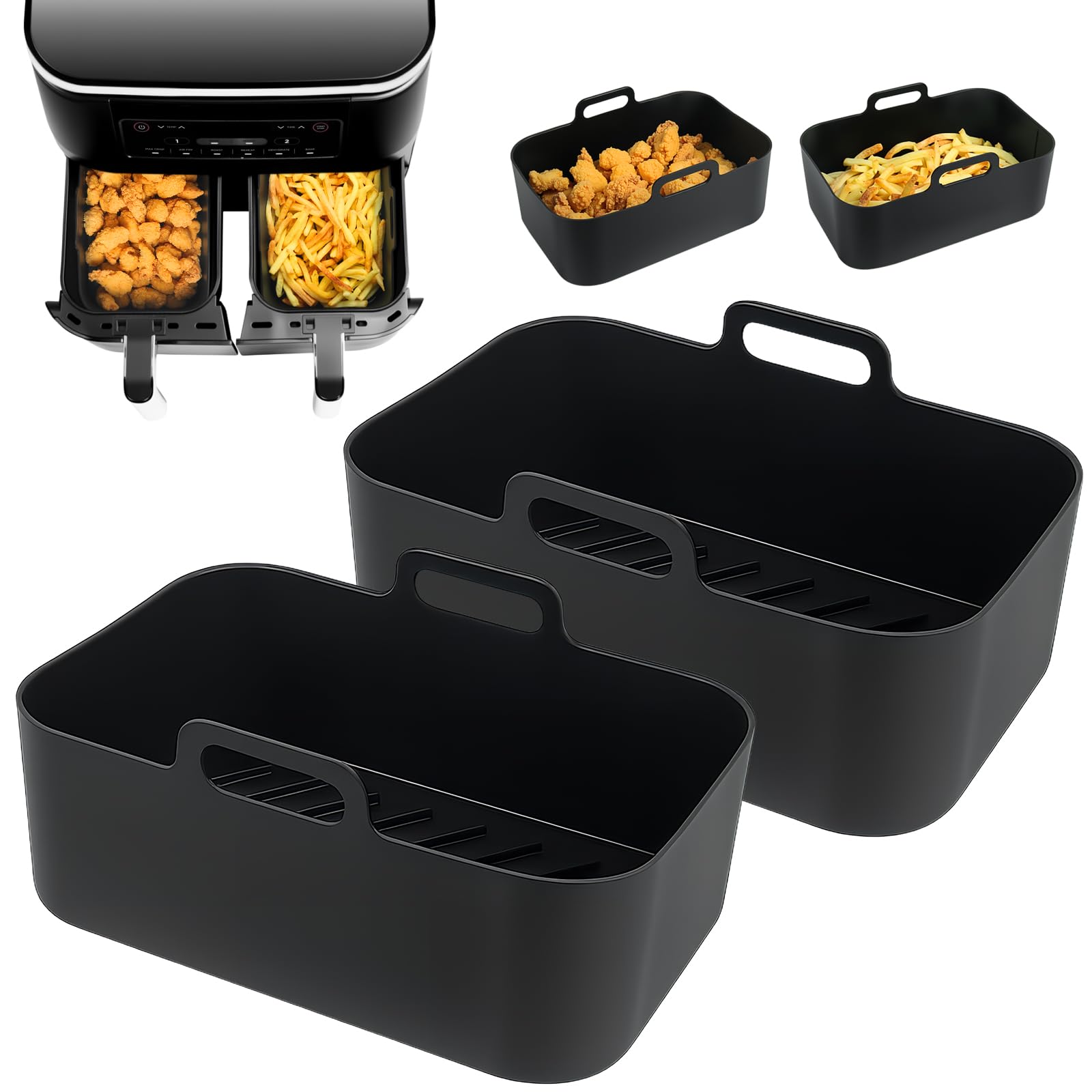YQL Thickened Silicone Air Fryer Liners for Ninja 7.6L Dual AF300UK | Oven-Safe & Microwave-Safe | Reusable Kitchen Accessories Silicone Basket Trays Compatible with Tower, Instant Vortex, Salter Dual — image 1