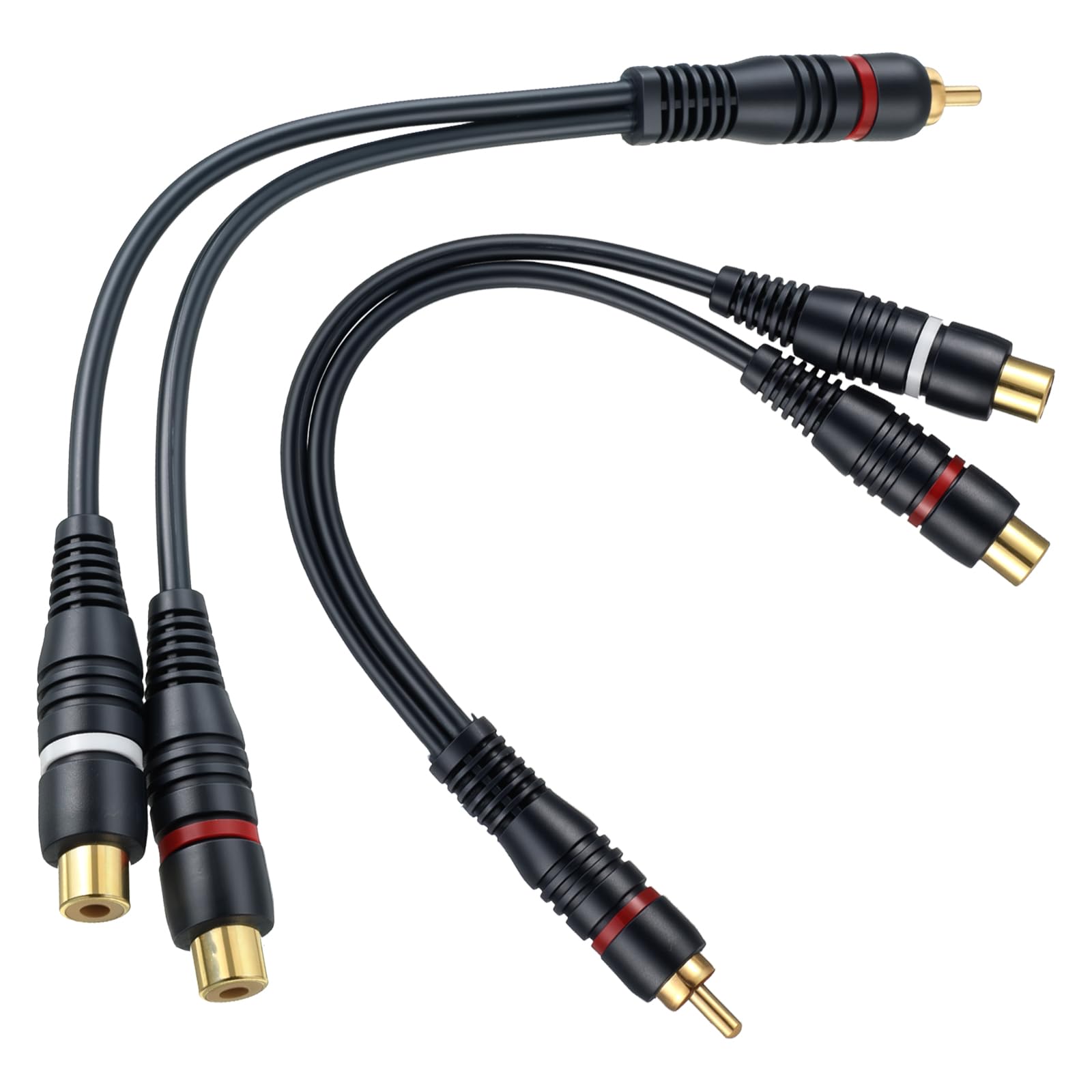 2Pack RCA Splitter 1 Male to 2 Female Adapter for RCA Cables 2 Wire to ACA-Adapter Video Cable Adapter Extension Cord 0.2M/0.65ft for Subwoofer Speaker, Black